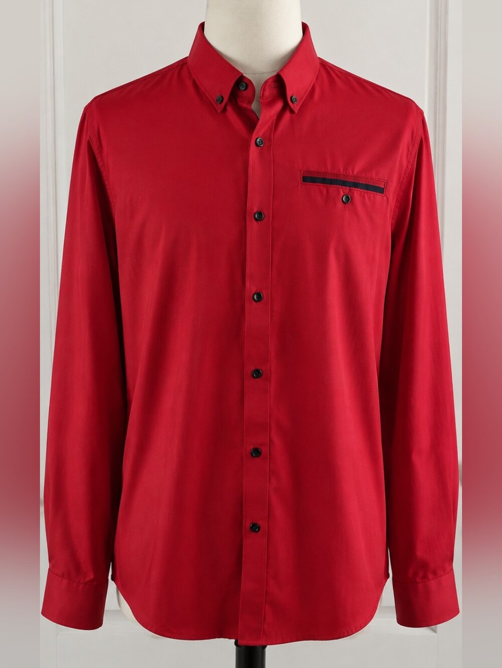 Men's Red Long Sleeve Button Shirt
